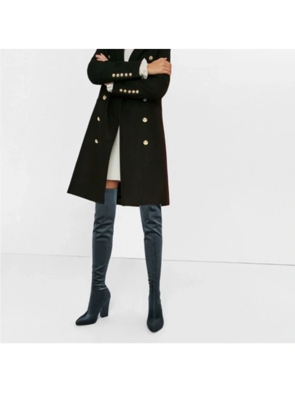 New Zara Thigh High Velvet Blue Boots Size 41